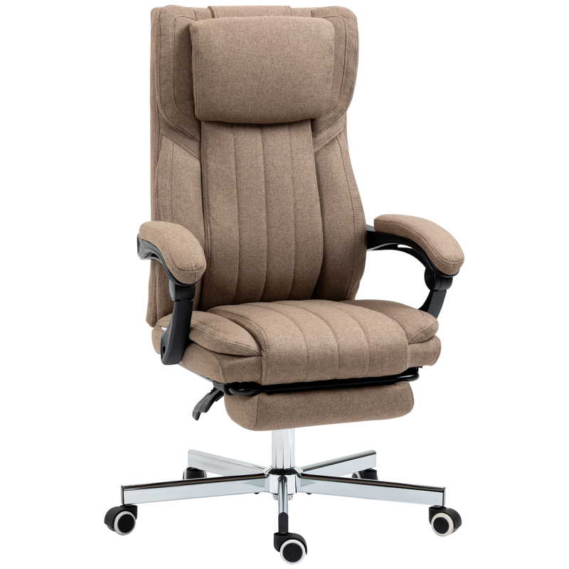 Vinsetto Bürostuhl mit 5 Massagemodi, ergonomischer Schreibtischstuhl mit verstellbarer Rückenlehne, Kopfstütze, Fußstütze, höhenverstellbarer Drehstuhl mit Fernbedienung, Leinenoptik, Braun Aosom – Bild 1 von 2