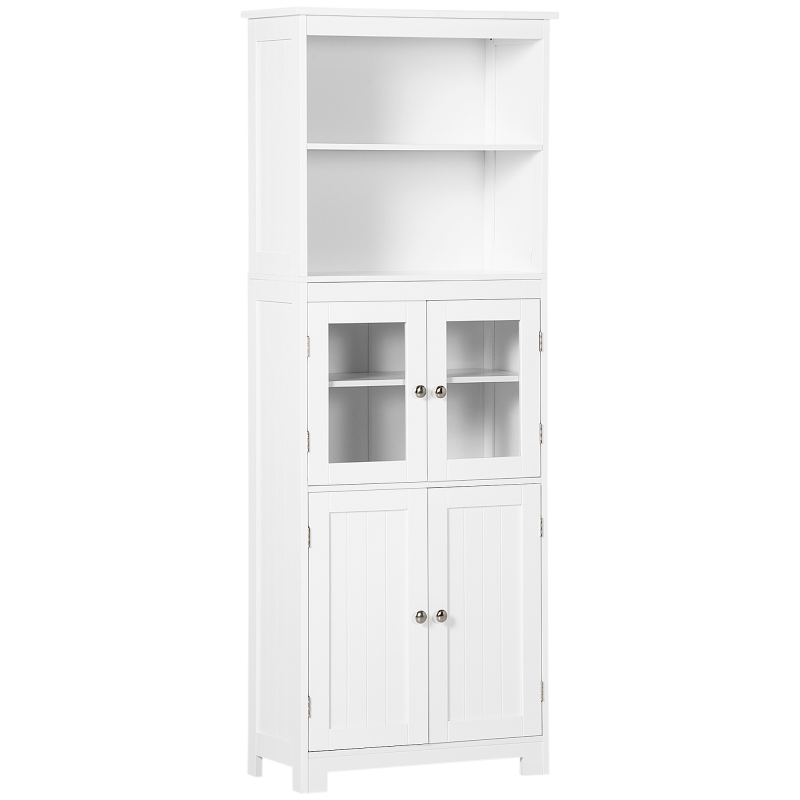 HOMCOM Küchenschrank, Küchenbuffet, Mehrzweckschrank mit 2 Offenen Ebenen, 2 Schränken, Vitrinenschrank mit Anti-Kipp-Schutz, für Wohnzimmer, Esszimmer, Weiß, 60 x 30 x 162 cm Aosom – Bild 1 von 2