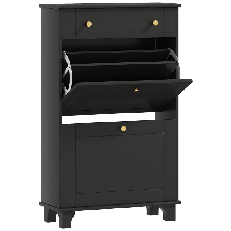HOMCOM Schuhschrank für schmalen Eingang, Schuhschrank mit schwingbaren Türen und verstellbarem Regal, Eingangs- und Flurschrank für 8 Paare, für Eingang und Flur 60 x 23,5 x 98,5 cm, Schwarz Aosom – Bild 1 von 2