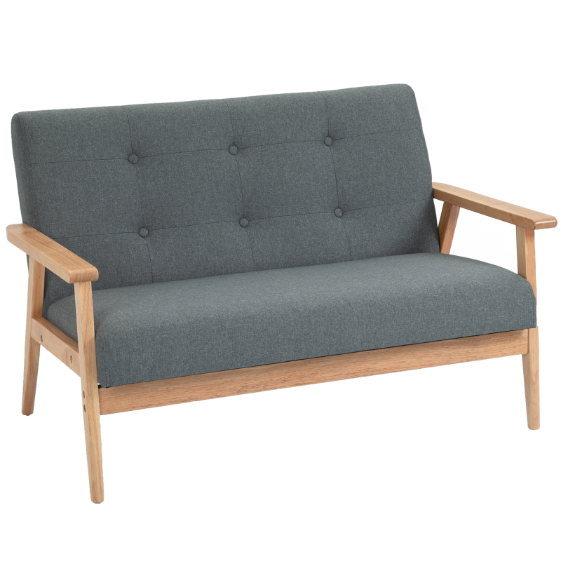 HOMCOM Doppelsofa Loveseat 2-Sitzer mit Polsterung kompaktes Design aus Leinen und Gummiholz Grau 115x66,5x73cm für Wohnzimmer Aosom.de – Bild 1 von 2
