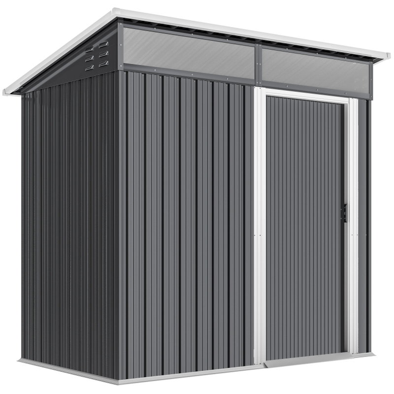 Outsunny Metall Gerätehaus 1,9m² 195x122x182cm Geräteschuppen mit Fundament Pultdach Fenster Schiebetür Haken Handschuhe wetterfest Gartenhaus Outdoor Garten Schuppen für Hinterhof Garten Dunkelgrau Aosom – Bild 1 von 2
