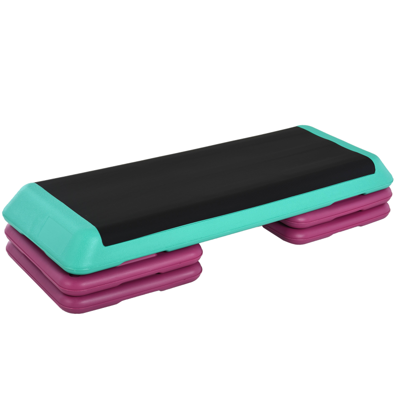 HOMCOM Steppbrett Aerobic Fitness Heimtrainer Stepper höhenverstellbar 10cm 15cm 20cm PVC PP Schwarz Grün Violett 110x40x20cm für effektives Training Aosom.de – Bild 1 von 2