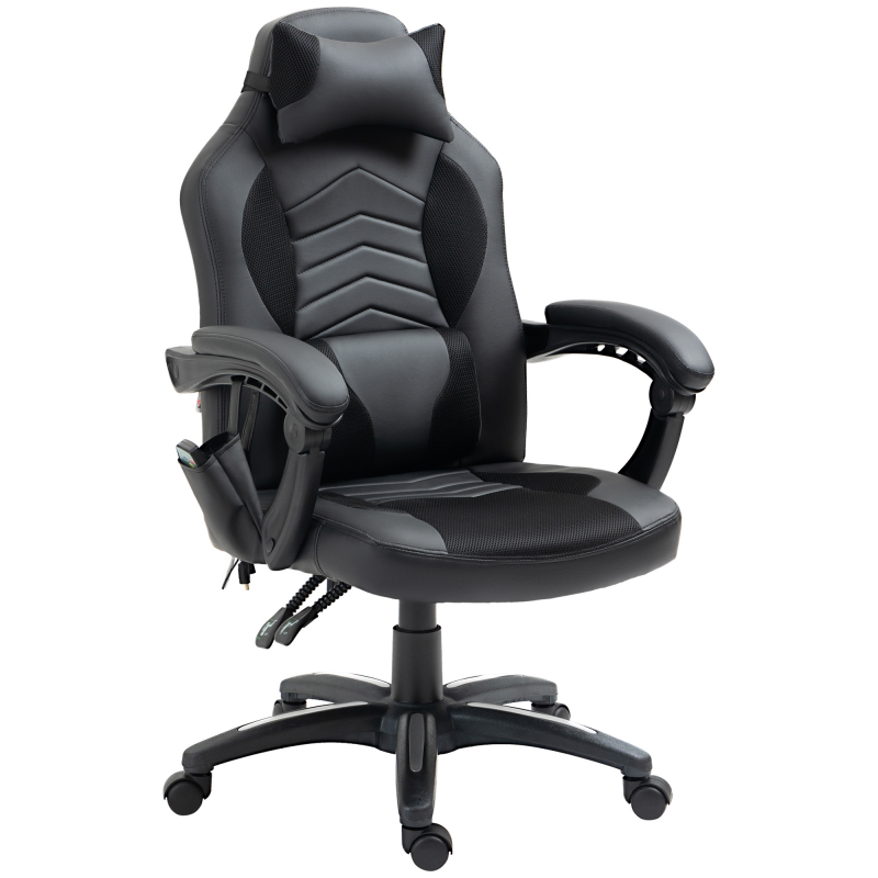 HOMCOM Gaming Stuhl ergonomisch mit Wärmefunktion und 6 Vibrationspunkten, Kunstleder, 68 x 69 x 108-117 cm, ideal für Büro & Gaming Aosom.de – Bild 1 von 2
