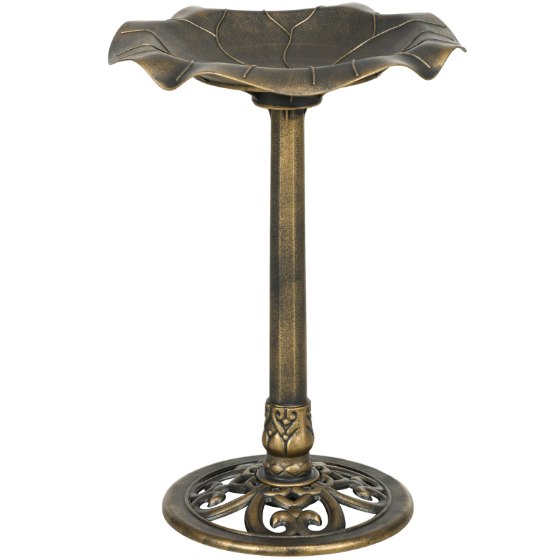 Outsunny Vogeltränke mit Ständer 71cm Vogelbad Vogelbecken Vogelfutterspender Lotusblatt-Becken in Bronze für Garten & Terrasse Aosom.de – Bild 1 von 2