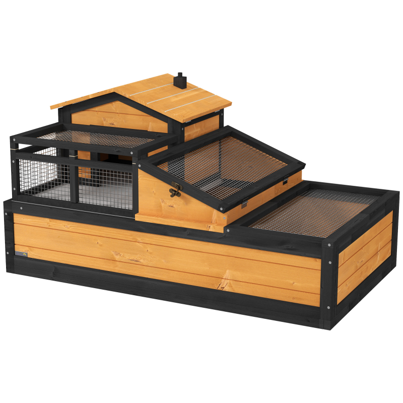 PawHut Schildkrötenhaus aus Holz, Schildkrötengehege mit zwei Ebenen, aufklappbarem Oberseite, Balkon, Reptilienkäfig Outdoor für Kleintiere 112 x 65 x 60 cm, Gelb Aosom – Bild 1 von 2