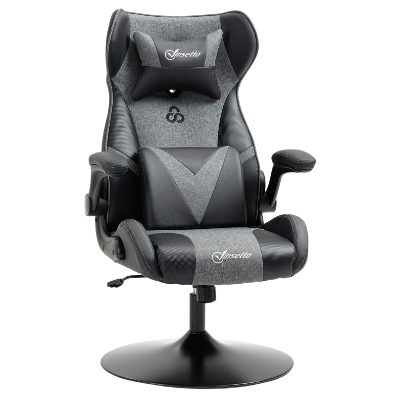 Vinsetto Gaming Stuhl Ergonomischer Gamer Stuhl mit Verstellbar Armlehne, Lendenwirbelstütze, Kopfkissen Höhenverstellbar Gaming Sessel mit Wippfunktion Kunstleder Leinenoptik Schwarz+Grau Aosom – Bild 1 von 2
