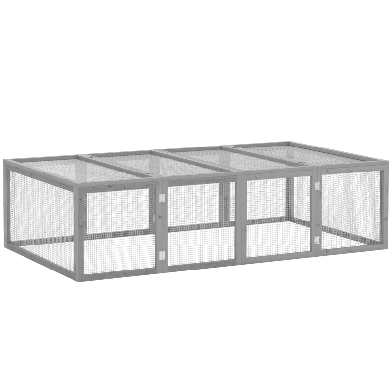 PawHut Freilaufgehege Freigehege Holz, 181 x 100 x 48 cm, Hasenstall mit Doppeltür, Kleintiergehege Kleintierstall für Zwergkaninchen, Meerschweinchen, Kleintiere Grau Aosom – Bild 1 von 2