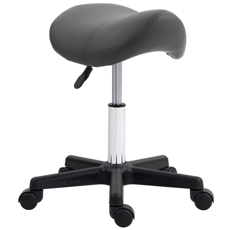 HOMCOM Rollhocker Höhenverstellbarer Drehhocker Arbeitshocker mit Rädern Drehbarer Salonstuhl Sitzhocker Salon Hocker Kunstleder Grau 48 x 47 x 45-59 cm Aosom – Bild 1 von 2