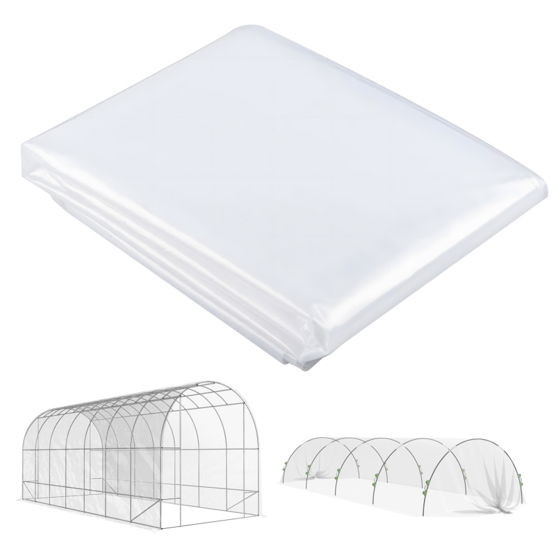 Outsunny Gewächshausfolie 7x8 m wasserdicht Gartenfolie mit UV Schutz, Extra Dick Reißfest Folie aus Kunststoff, Abdeckplane für Treibhaus Folientunnel, Tunnelfolie für Außenbereich Transparent Aosom – Bild 1 von 2