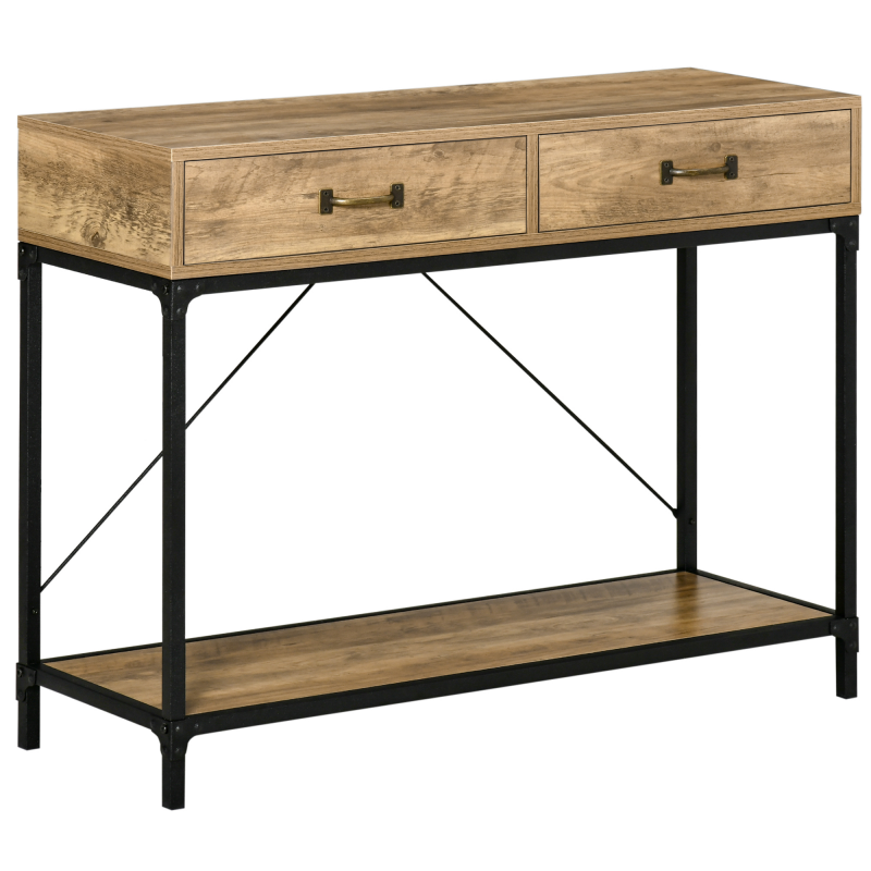 HOMCOM Beistelltisch Konsolentisch Eingangstisch mit 2 Schubladen und Unterregal vintage Braun Schwarz 100x35x76,5 cm für Flur & Wohnzimmer Aosom.de – Bild 1 von 2