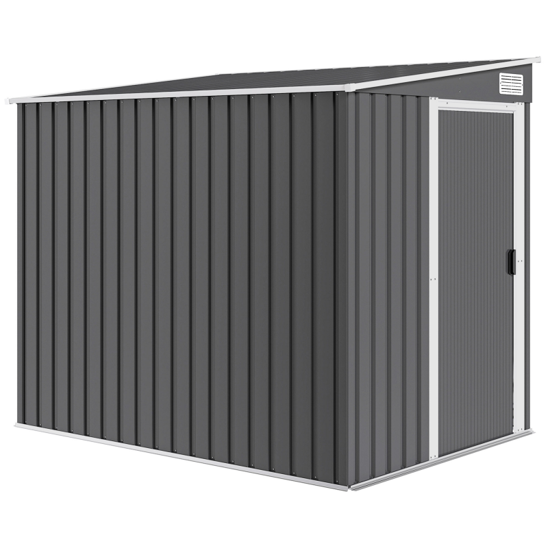 Outsunny Metall Gerätehaus 2,81m² 154x206,5x181 cm Geräteschuppen mit Pultdach Fundament Schiebetür wetterfest Gartenhaus Outdoor Garten Schuppen Schrank für Hinterhof Außenbereich Dunkelgrau Aosom – Bild 1 von 2