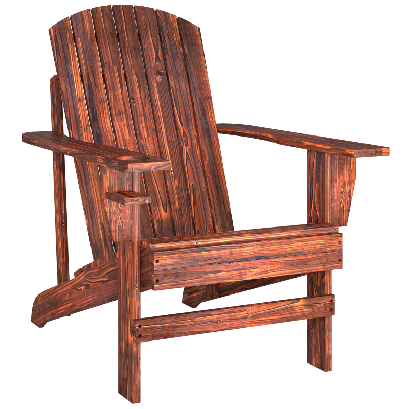 Outsunny Adirondack Gartenstuhl mit Becherhalter, Massivholz verkohlt, 72,5 x 97 x 93 cm, ideal für Balkon & Terrasse Aosom.de – Bild 1 von 2