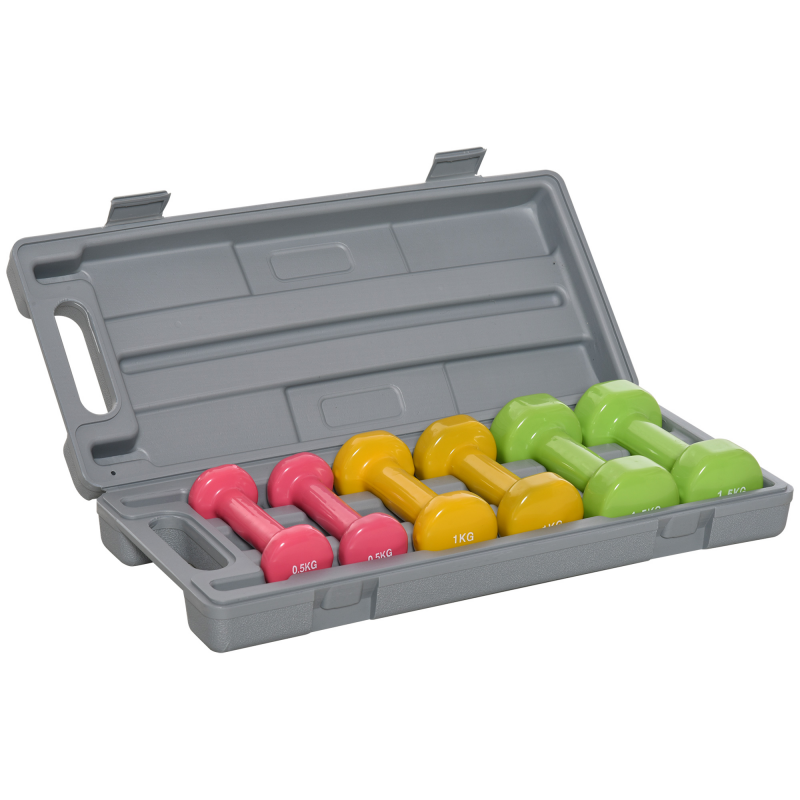 HOMCOM Tragbares Kurzhantel Set 6er Set aus Stahl 0,5kg 1kg 1,5kg im Koffer bunt für Fitness und Training Aosom.de – Bild 1 von 2