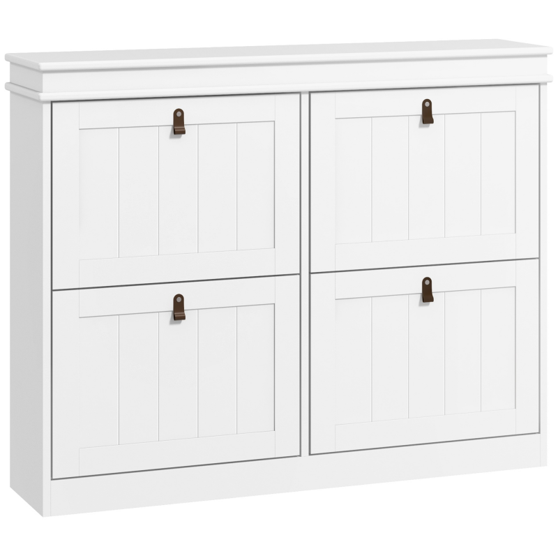 HOMCOM Schuhschrank für 20 Paare, moderner schmaler Schuhschrank mit 4 kippbaren Schubladen und verstellbaren Regalen, für Flur und Eingang, 105 x 24 x 82,5 cm, Weiß Aosom – Bild 1 von 2