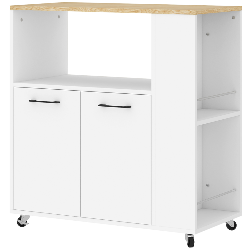 HOMCOM Küchenwagen mit Arbeitsplatte und verstellbarem Regal, 75x40x80,5cm, weiß Aosom – Bild 1 von 2
