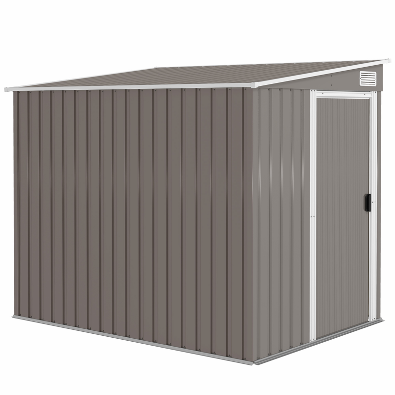 Outsunny Metall Gerätehaus 2,81m² 154x206,5x181 cm Geräteschuppen mit Pultdach Fundament Schiebetür wetterfest Gartenhaus Outdoor Garten Schuppen Schrank für Hinterhof Außenbereich Hellgrau Aosom – Bild 1 von 2