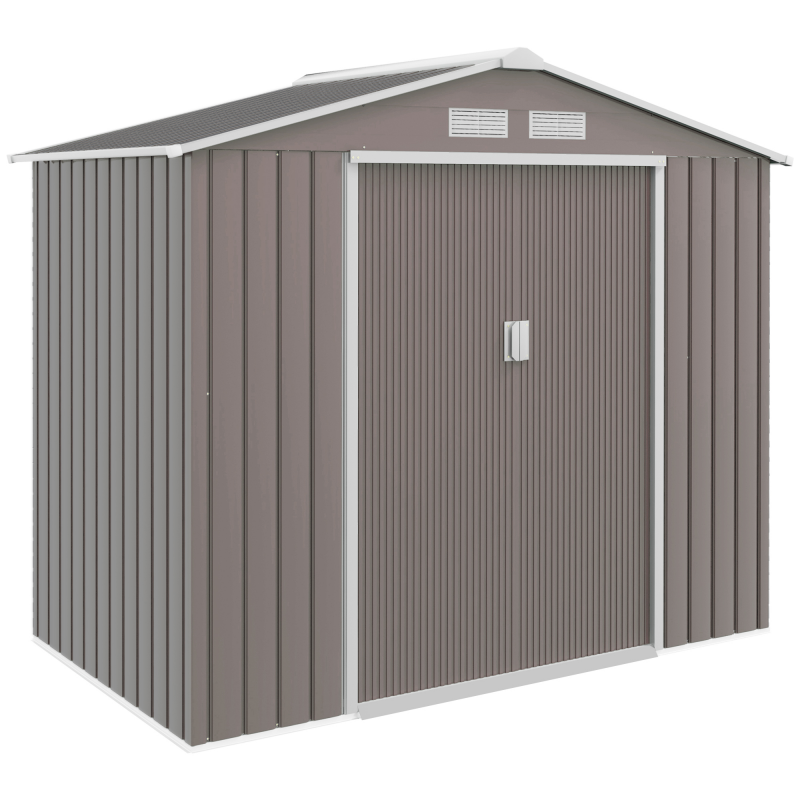 Outsunny Gerätehaus Gartenhaus mit Bodenrahmen & Schiebetüren, wetterfest, Stahl, hellgrün, 213x130x185cm für Garten & Lagerung Aosom.de – Bild 1 von 2