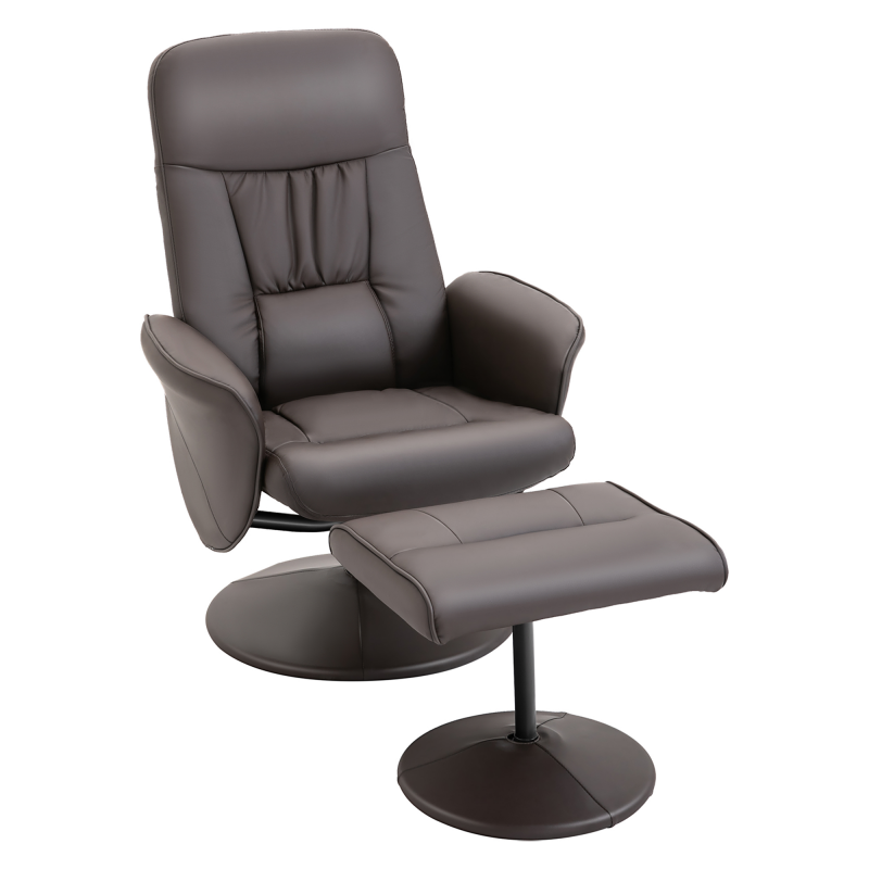 HOMCOM Relaxsessel mit Hocker Fernsehsessel mit Liegefunktion, Gepolstert TV Sessel, Drehbarer Polstersessel für Wohnzimmer, Schlafzimmer, bis 160 kg, Kunstleder, Braun Aosom – Bild 1 von 2