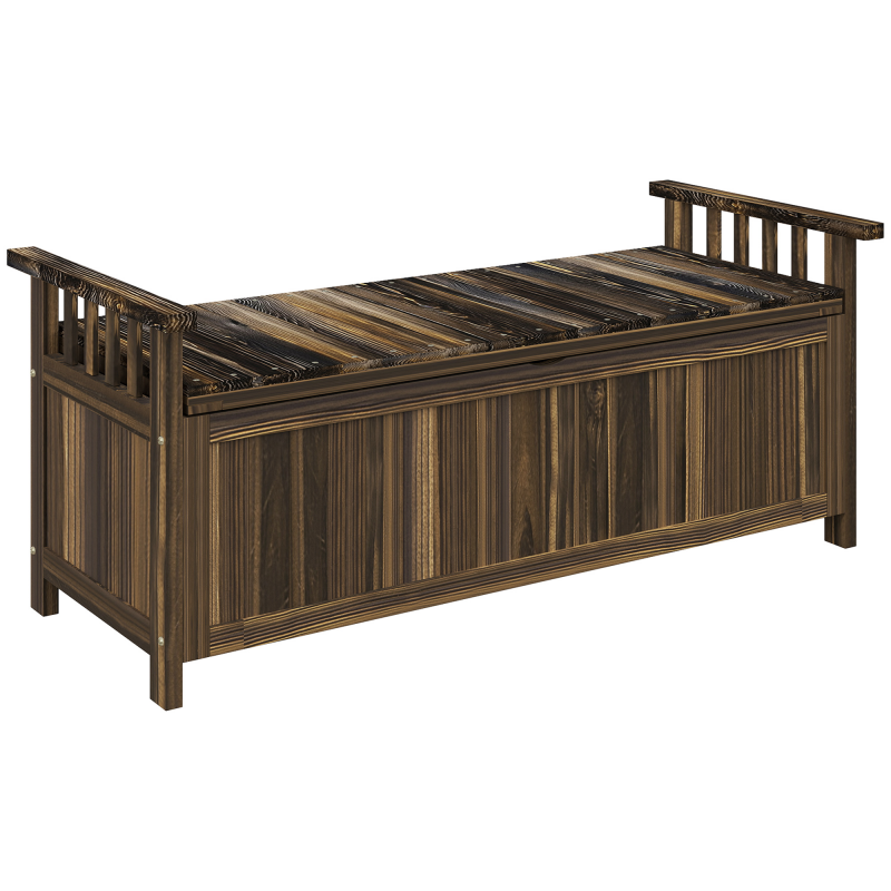 Outsunny 2-Sitzer Gartenbank Holz, wetterfest Sitzbank, Gartenmöbel mit Stauraum Armlehnen, Parkbank 240kg belastbar, Balkonbank, Holzbank für Balkon Terrasse, Garten, 128,5 x 56 x 53,5cm, Verkohlt Aosom – Bild 1 von 2