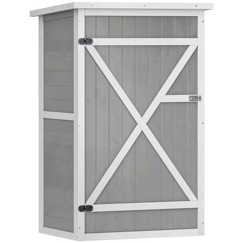 Outsunny Gartenhaus Gerätehaus Regalböden Tanne Schwarz+Grau+Weiß 75x56x115cm Aosom – Bild 1 von 2