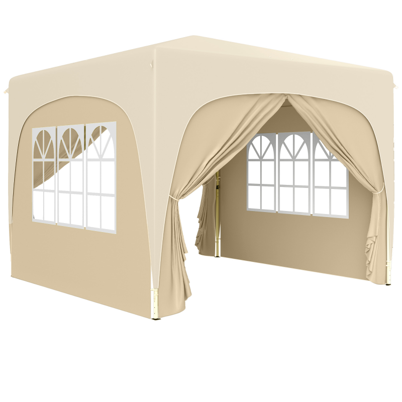 Outsunny Pavillon 3x3m, wasserabweisend Stabil Winterfest Pop-up Faltpavillon, UV Schutz 50+, Faltbar Partyzelt Gartenzelt mit 4 Seitenteilen Tasche Gartenpavillon für Camping Garten, Sand Aosom – Bild 1 von 2