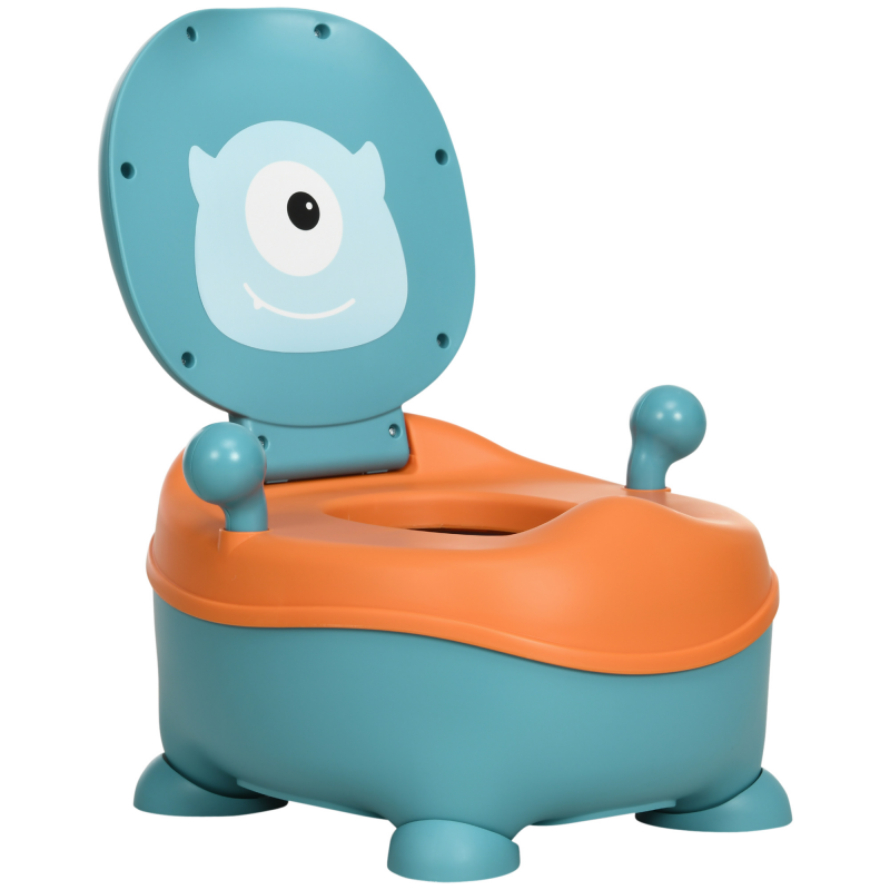ZONEKIZ Kinder-Toilette in Alienform, WC für Kinder ab 6 Monaten mit ergonomischem Sitz und Deckel-Rückenlehne, herausnehmbarer Behälter, Blau und Orange Aosom – Bild 1 von 2