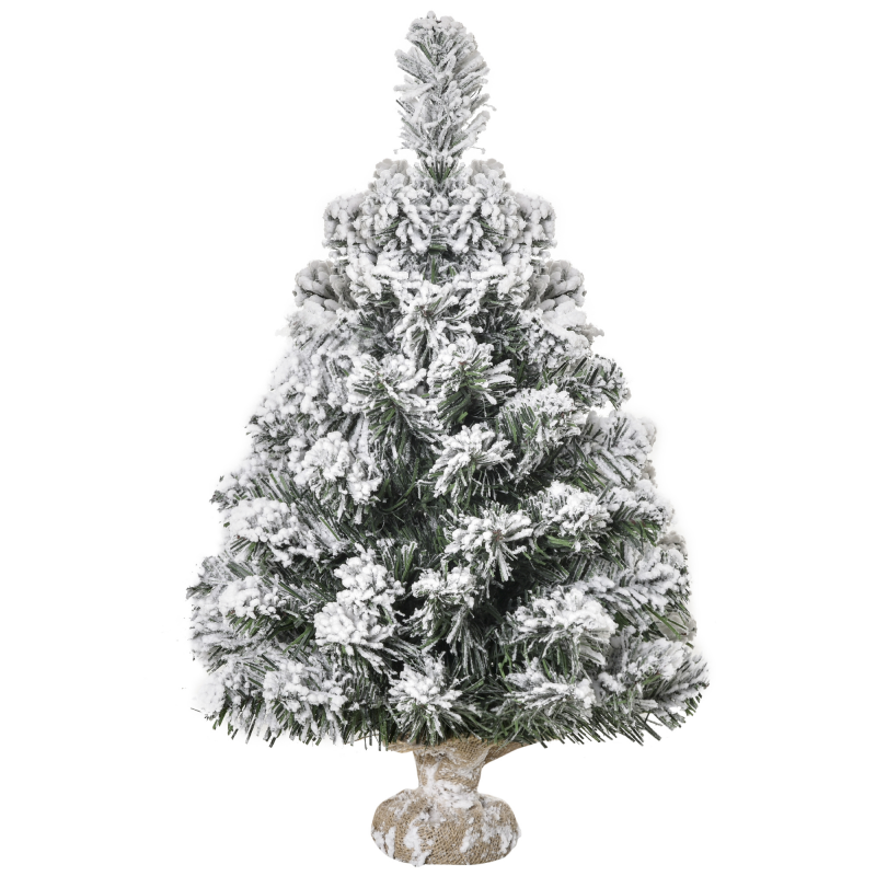 HOMCOM Mini Künstlicher Weihnachtsbaum 60 cm Tannenbaum künstlich mit Schnee, 67 Spitzen Zementbasis Christbaum Weihnachtsdeko für drinnen Büro Wohnzimmer Aosom – Bild 1 von 2