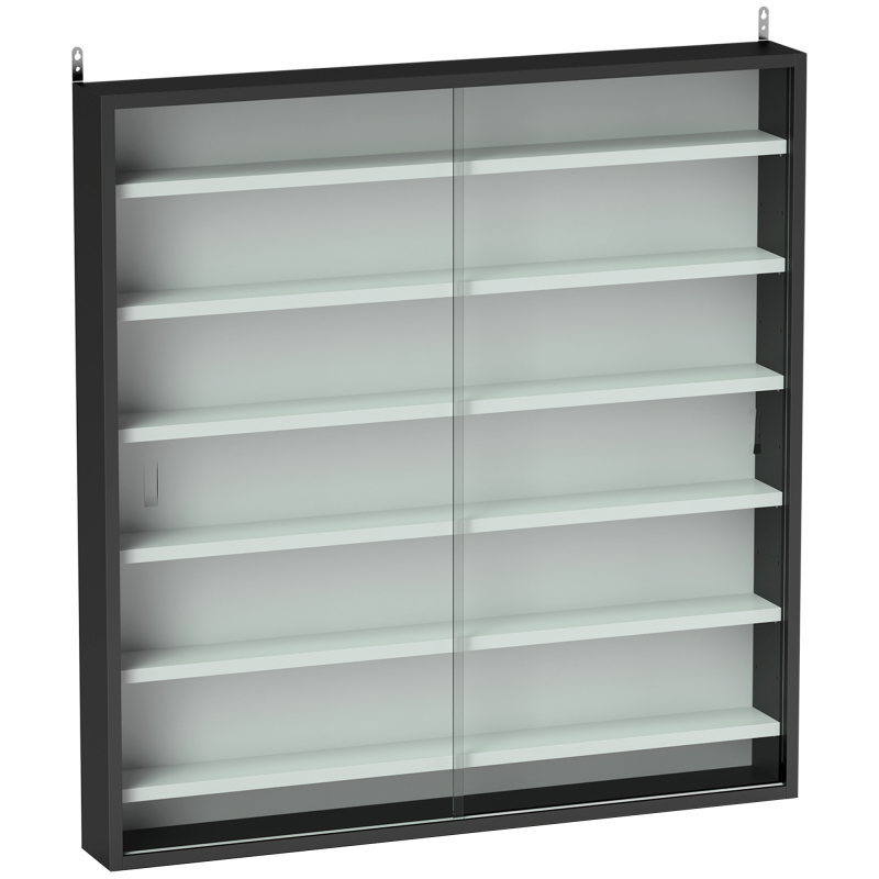 HOMCOM Wandvitrine mit 6 Verstellbaren Regalen, Vitrine für Sammlerstücke, Wandvitrine für Sammlerobjekte, aus Glas und Spanplatte, 80x9.5x83 cm, Weiß und Schwarz Aosom – Bild 1 von 2