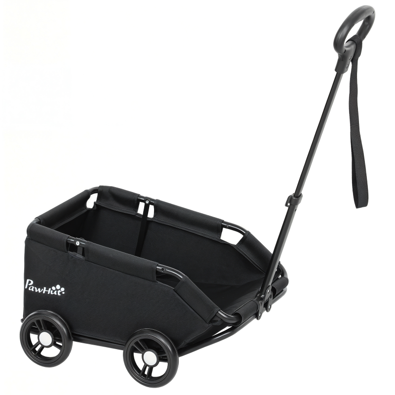 PawHut Hundewagen, klappbarer Hundebuggy für Zwergenhunde bis zu 4 kg, zusammenklappbarer Katzenbuggy mit Griffstange, waschbarem Kissen, Sicherheitsleinen, Aufbewahrungstasche, 4 Räder, Schwarz Aosom – Bild 1 von 2