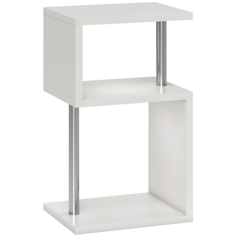 HOMCOM Beistelltisch mit LED-Licht in 3 Ebenen, modernes S-förmiges Beistelltisch mit offenen Regalen und Aluminiumstruktur für Wohnzimmer Schlafzimmer 44x38x75 cm Glänzendes Weiß Aosom – Bild 1 von 2