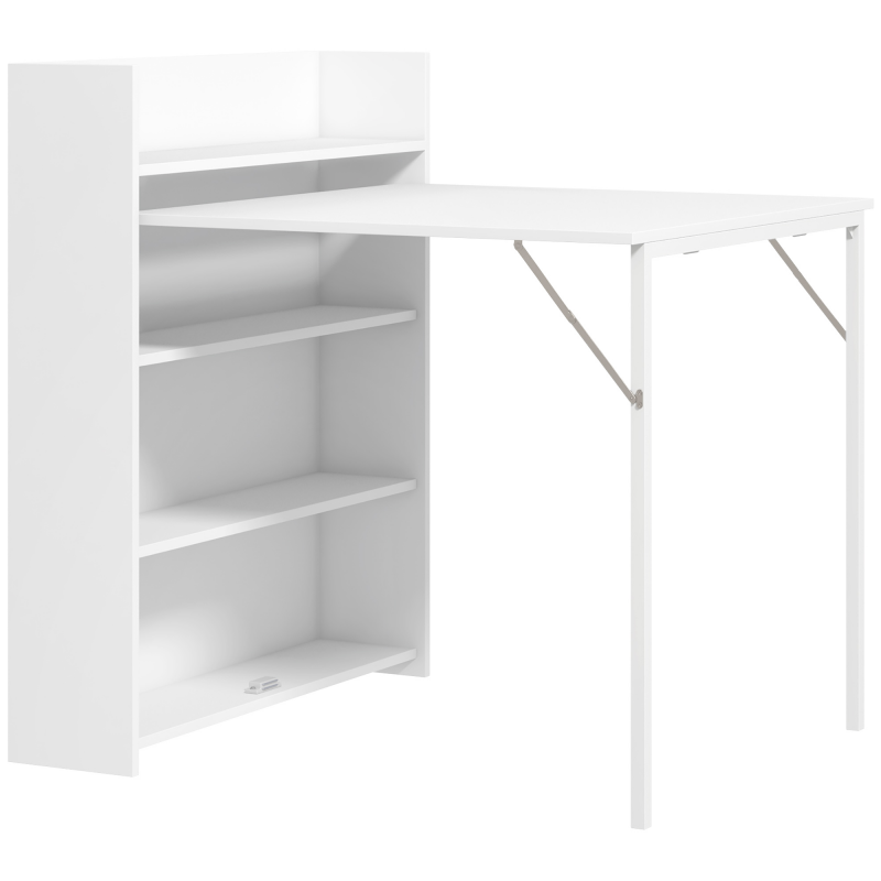 HOMCOM Esstisch Klappbar Küchentisch mit 4-stufigen Regalen für 3 Personen, Klapptisch mit Anti-Kipp-Schutz für kleine Räume, Küche, Esszimmer, 80 x 90 x 93 cm, Weiß Aosom – Bild 1 von 2