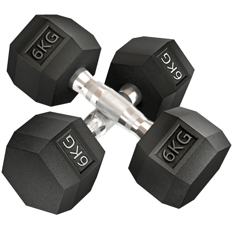 HOMCOM Hexagon Kurzhanteln 2er Set, 2x6 KG, Gusseisen mit Gummiüberzug, Schwarz Aosom – Bild 1 von 2