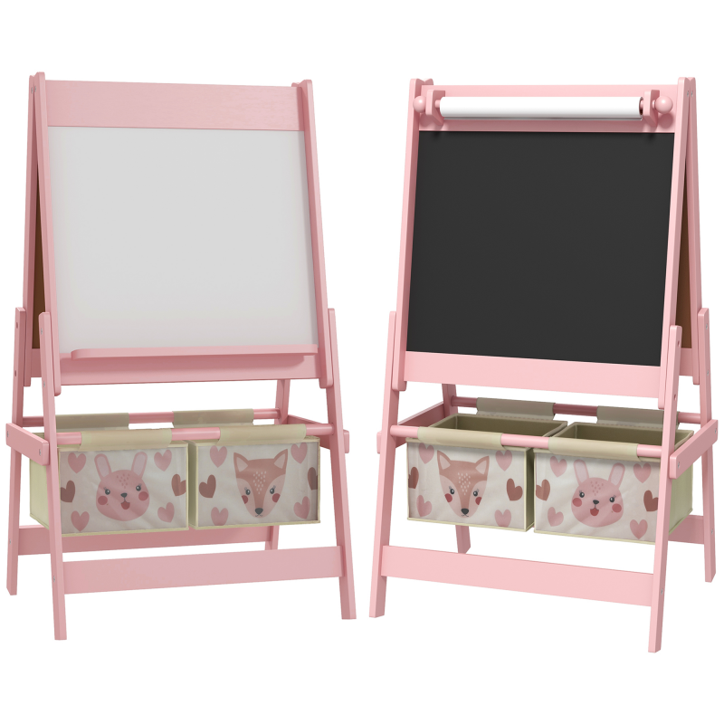 AIYAPLAY Kindertafel, 3 in 1 Kinder Staffelei, Standtafel mit Papierrolle, Aufbewahrungskörbe, Whiteboard, 54 x 46,5 x 93 cm, rosa Aosom – Bild 1 von 2