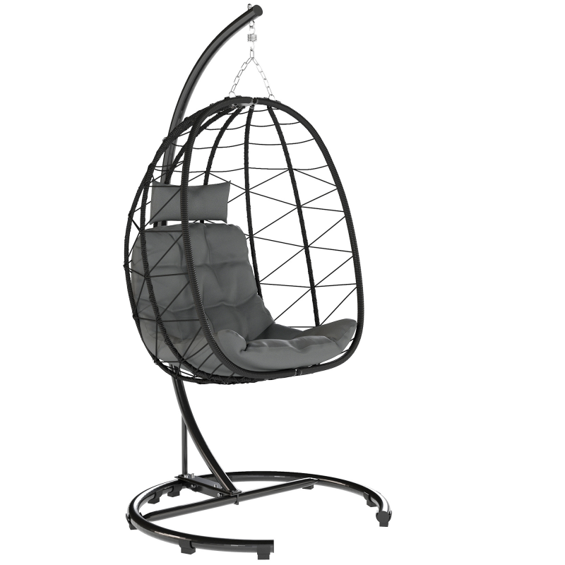 Outsunny Hängesessel Rattan Hängestuhl 195 cm hoch mit Gestell Kissen und wasserdichter Abdeckung für Garten und Indoor bis 150 kg Aosom.de – Bild 1 von 2