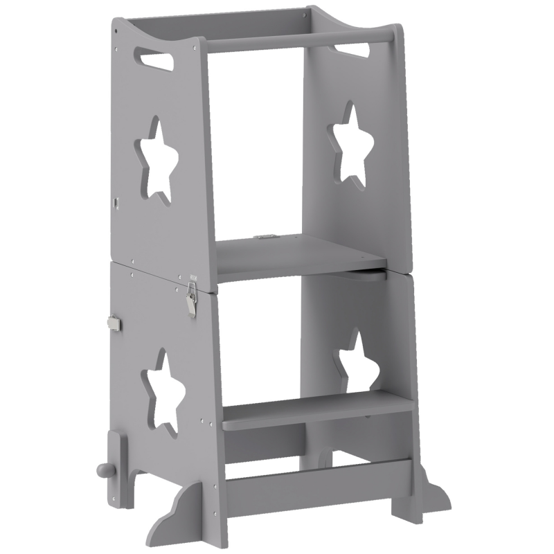 AIYAPLAY Montessori-Turm für Kinder, verwandelbar in Tisch und Stühle mit Sicherheitsstange, Kinderhocker 3-6 Jahre aus Holz, Lern- und Toiletten-Turm, Grau Aosom – Bild 1 von 2