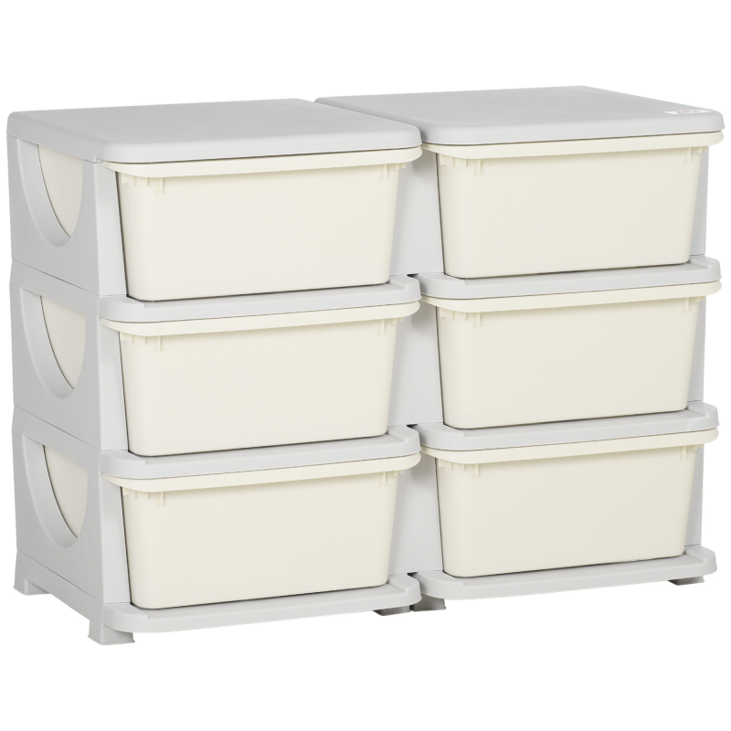 HOMCOM Aufbewahrungsbox Kunststoff, 6 Schubladen, Spielzeug Organizer, kleiner Schubladenschrank für Kinder, Cremeweiß Aosom – Bild 1 von 2