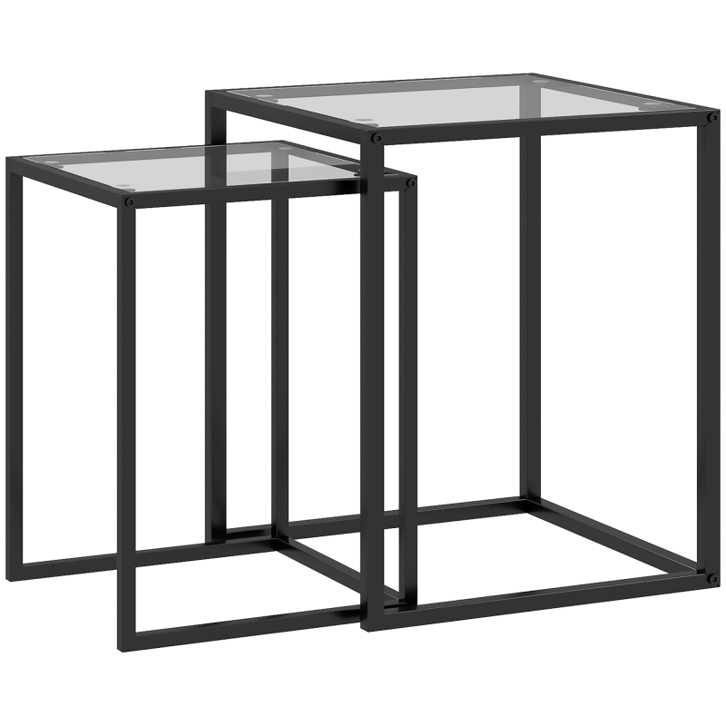HOMCOM 2er Set Beistelltisch stapelbarer Nachttisch Couchtisch mit Beinen aus Stahl, modern Wohnzimmertisch Sofatisch Kaffeetisch für Wohnzimmer Schlafzimmer Schwarz Aosom – Bild 1 von 2