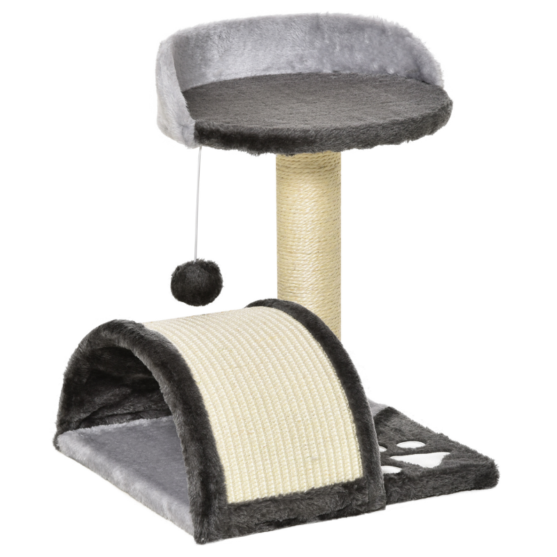 PawHut Kratzbaum für Katzen Plüschdesign mit Spielbällen klein 35,5x37x46 cm Sisalseil-Kratzstangen grau günstig Aosom.de – Bild 1 von 2