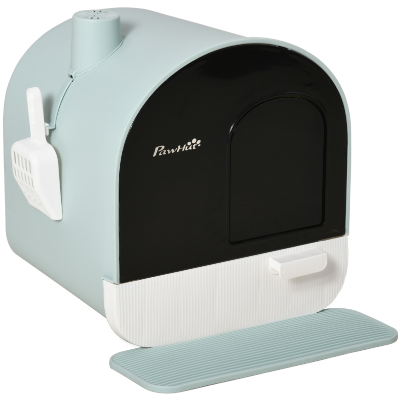 PawHut Katzentoilette mit Haube Toilette für Katzen bis 5 kg, mit Deckel, Katzenstreu Matte, Kunststoff, Grün, 43x44x47cm Aosom – Bild 1 von 2
