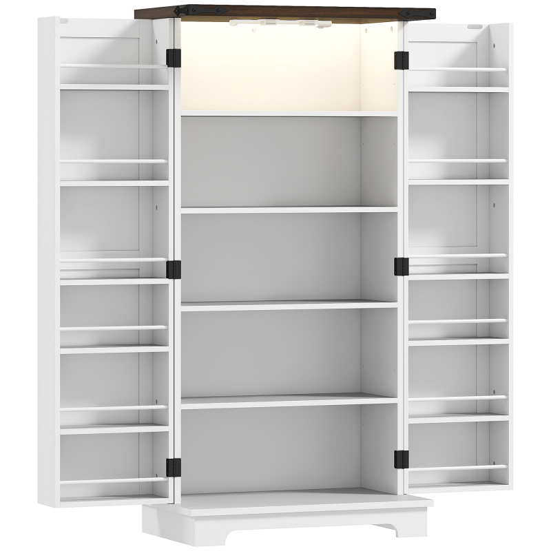 HOMCOM Küchenbuffet, Küchenmöbel Aufbewahrung, Vitrinenschrank mit 12 Türregalen, magnetisches LED-Licht, Doppelscheunentür, für Esszimmer, Wohnzimmer, 60 x 40 x 120 cm, weiß Aosom – Bild 1 von 2