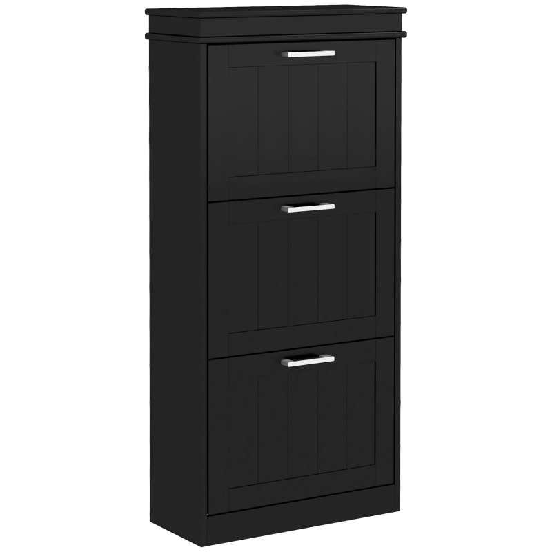 HOMCOM Schuhschrank für 15 Paare, schmaler moderner Schuhschrank mit 3 klappbaren Schubladen und verstellbaren Regalen, für Flur und Eingang, 54 x 24 x 117,5 cm, Schwarz Aosom – Bild 1 von 2