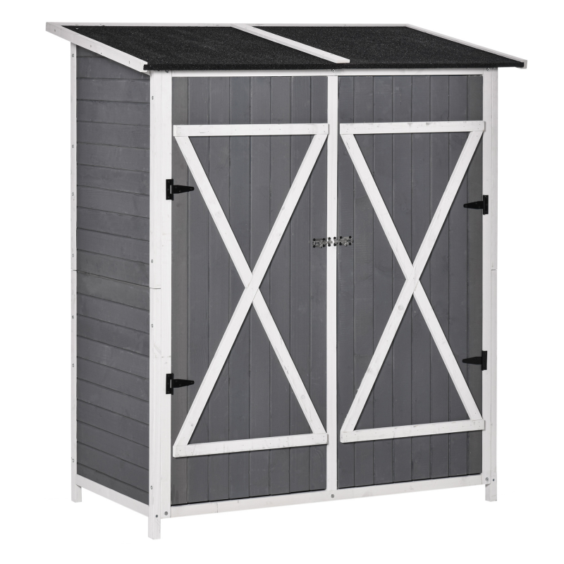Outsunny Geräteschuppen Gartenschrank 2 Türen Asphaltdach Tannenholz Grau+Weiß 139x75x160cm Aosom – Bild 1 von 2