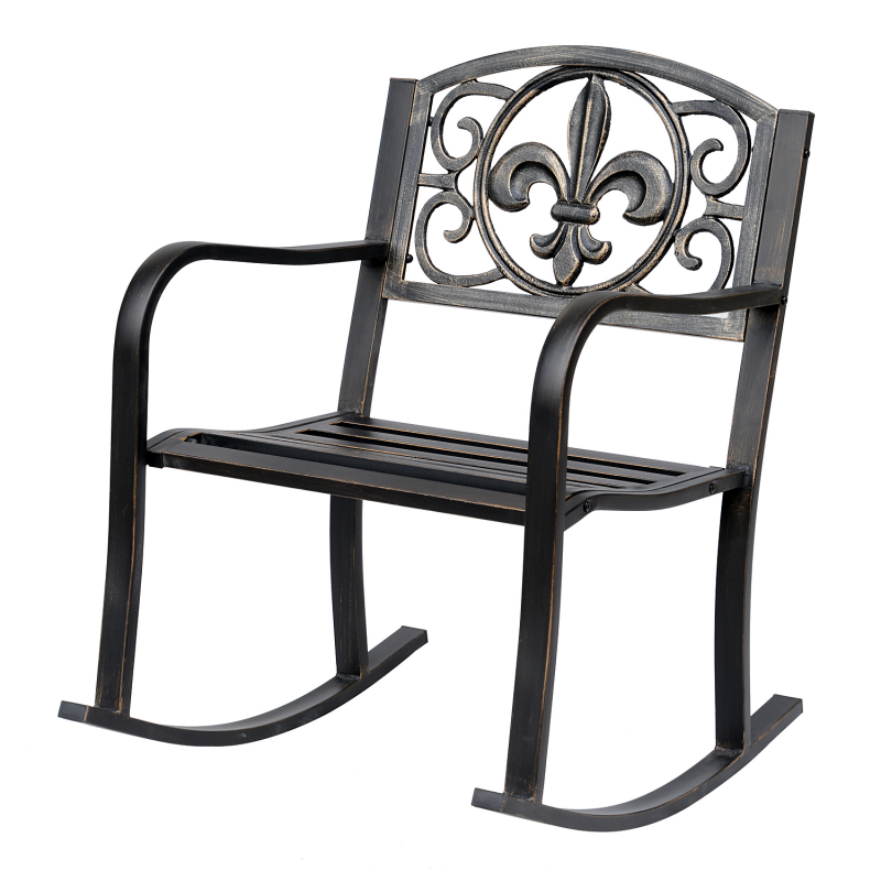 Outsunny Schaukelstuhl Gartenstuhl antikes Design aus Metall in Bronze, stilvoll und bequem für Terrasse & Garten Aosom.de – Bild 1 von 2