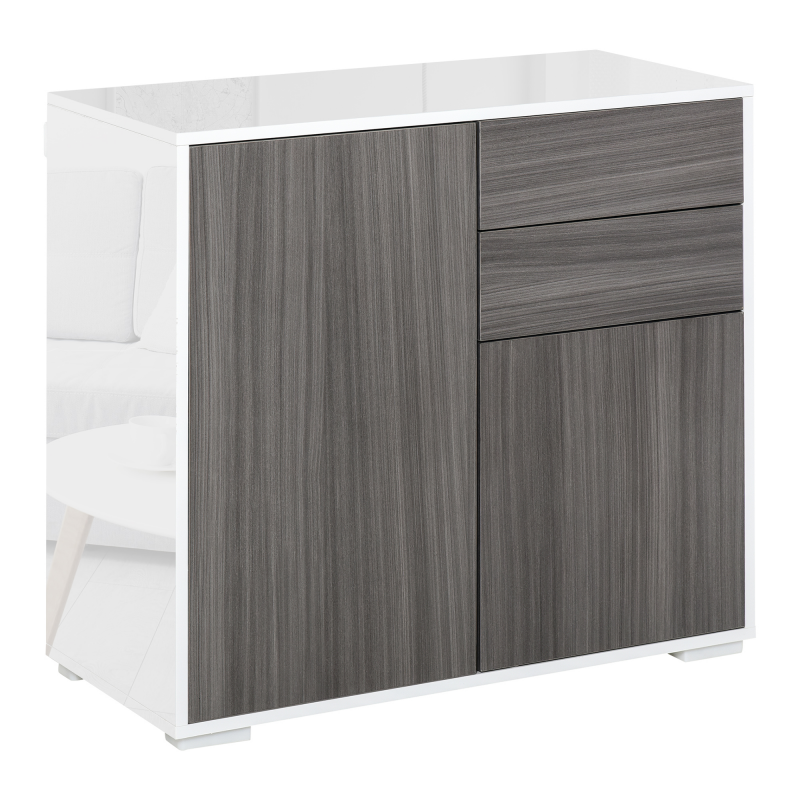 HOMCOM Kommode Mehrzweckschrank Aktenschrank Aufbewahrungsschrank Hochglanz 2 Schublade 2 Türen E1 Spanplatte weiß+Hellgrau 79 x 36 x 74 cm Aosom – Bild 1 von 2