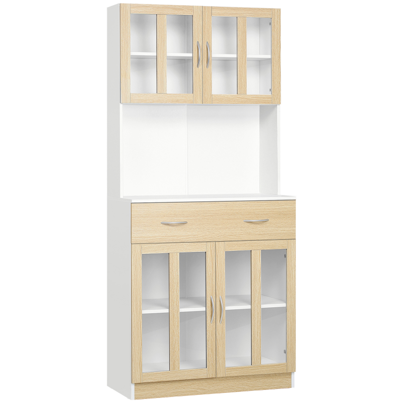 HOMCOM Küchenschrank 180 cm Küchenbuffet Hochschrank mit Glastüren Geschirrschrank Esszimmerschrank mit Schubladen Schrank 80 x 40 x 180 cm Aosom – Bild 1 von 2