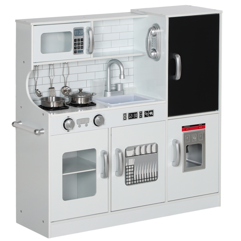 AIYAPLAY Kinderküche Spielküche mit Spielzeug Telefon, Kreidetafel, Mikrowelle, Herd, Spüle, Puppenküche mit Küchenzubehör, Eiswürfelmaschine, Spielzeugküche Geschenk für 3-8 Jahre Kinder, Weiß Aosom – Bild 1 von 2