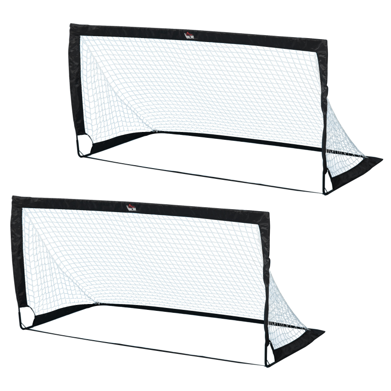 HOMCOM Fußballtore Set 2er Set Minitore faltbar aus Stahl und Tetrolon Schwarz 186x90x89 cm für Garten und Spielplatz Aosom.de – Bild 1 von 2