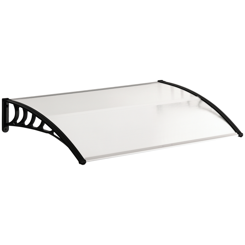 Outsunny Vordach für Haustür Überdachung 89 x 122 cm Haustürdach aus Polycarbonat, Pultbogenvordach mit UV-Schutz, Sonnenschutz Regenschutz für draußen, Weiß Aosom – Bild 1 von 2