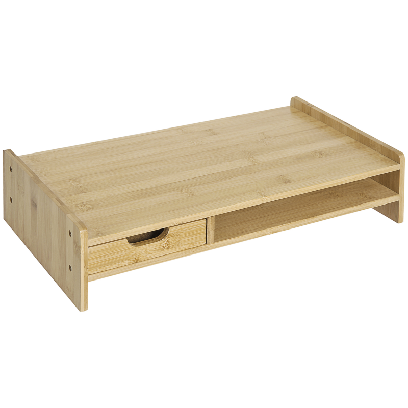 HOMCOM Monitorständer Bildschirmständer Schreibtisch-Organizer mit Schubladen in Natur 49x25,5x11,5cm für Ordnung am Arbeitsplatz Aosom.de – Bild 1 von 2