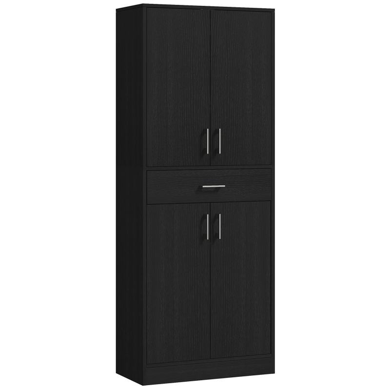 HOMCOM Buffet Küchenschrank Highboard 2 höhenverstellbare Regale 4 Türen 2 Schränke und 1 zentrale Schublade Höhe 180 cm Schwarz Aosom – Bild 1 von 2